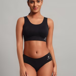 Fully Bonded Women Sports Bra with Bracup Insert Provision Black Scallop Edge Seamless Panty a Combo for Women - Image 7